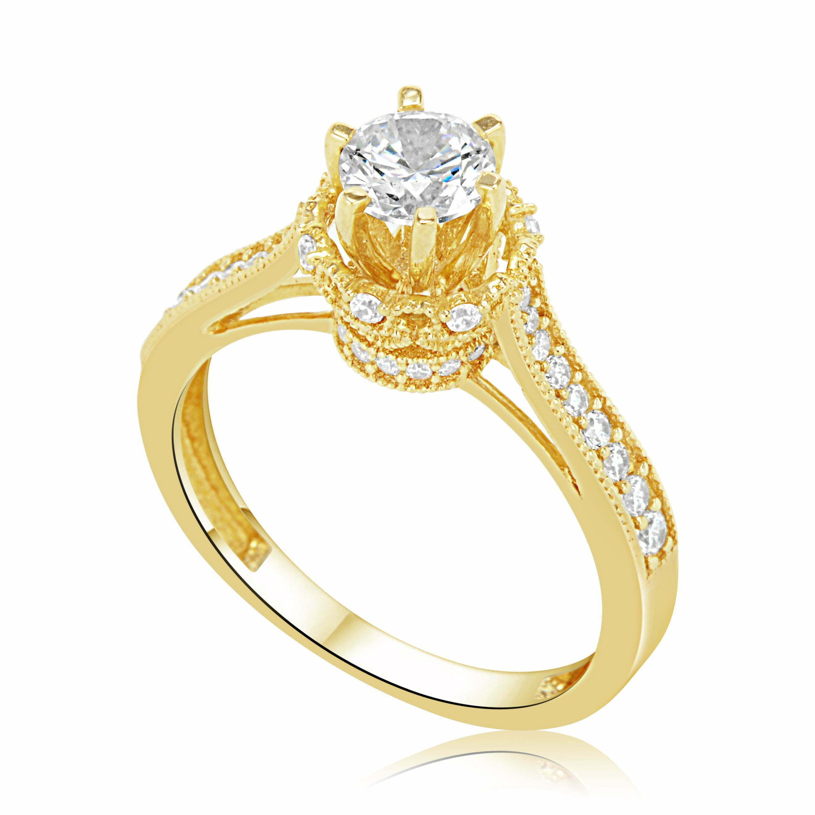 טבעת אירוסין 1 קארט זהב צהוב יוקרתית קראון Crown